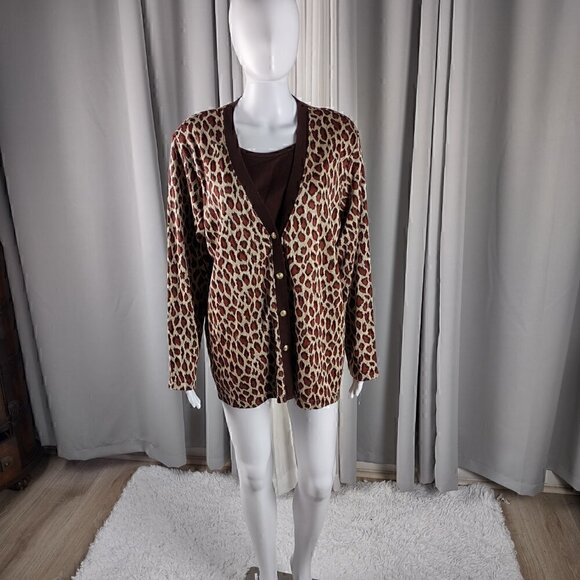 Cathy Daniels Sweaters - Cathy Daniels Womens Pullover Button Down Long Sleeve Animal Print Sweater Sz L